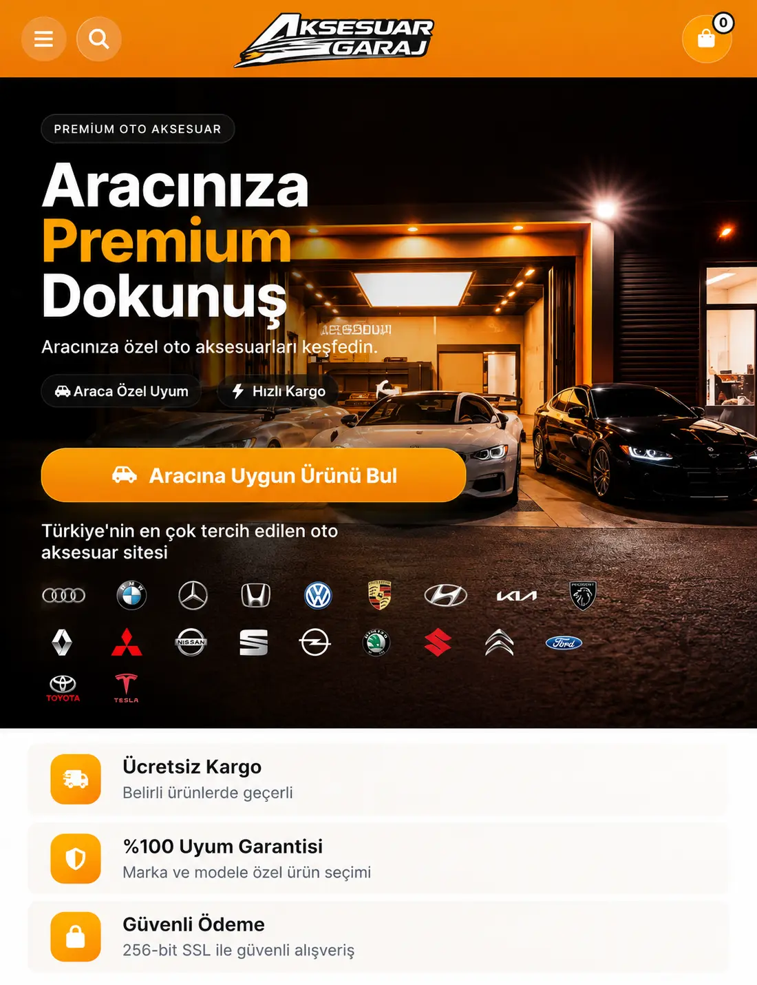 Araç uyumlu ürün keşfi etrafında kurulan Aksesuar Garaj sitesi